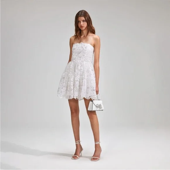 Self Portrait White Beaded Sequin Bandeau mini dress size US2 - Picture 2 of 10